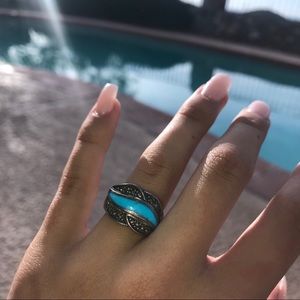 Antique Blue Opal Sterling Silver Ring